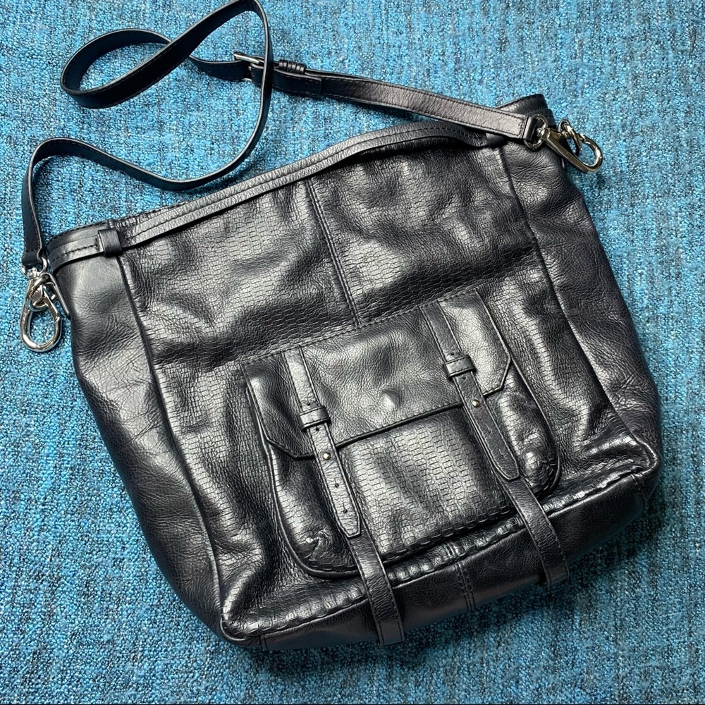 She + Lo Black Leather Tote Crossbody Bag Large Travel Bookbag Laptop